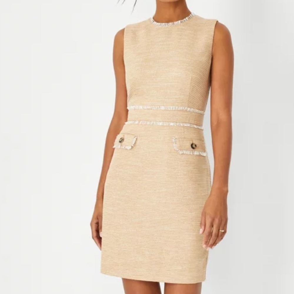 Ann Taylor Tan Sleeveless Sheath Dress Crew Neck